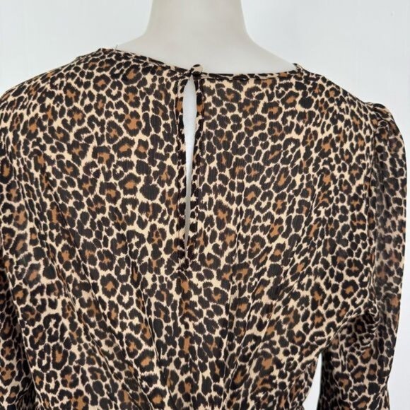 J. Crew Leopard Ruffle Neck Long Sleeve Peasant Midi Dress Medium - Picture 8 of 10